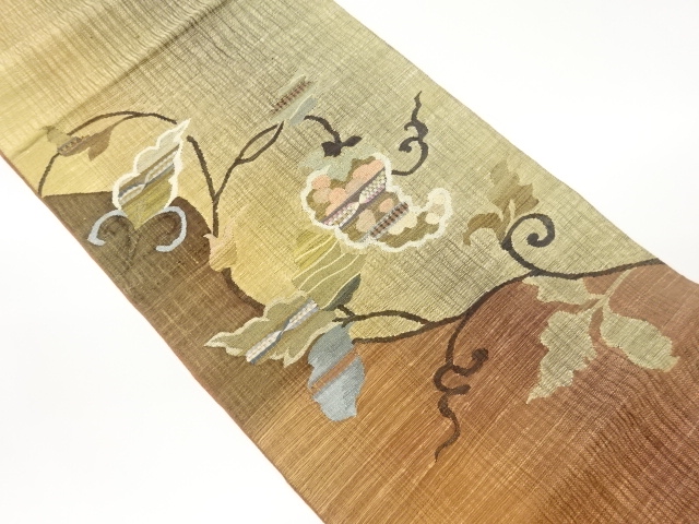 JAPANESE FUKURO OBI / WOVEN GRAPE ARABESQUE